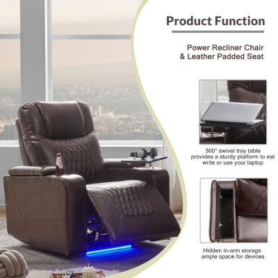 Single Piece Faux Leather with USB Charging and Storage -  Power Motion Recliner