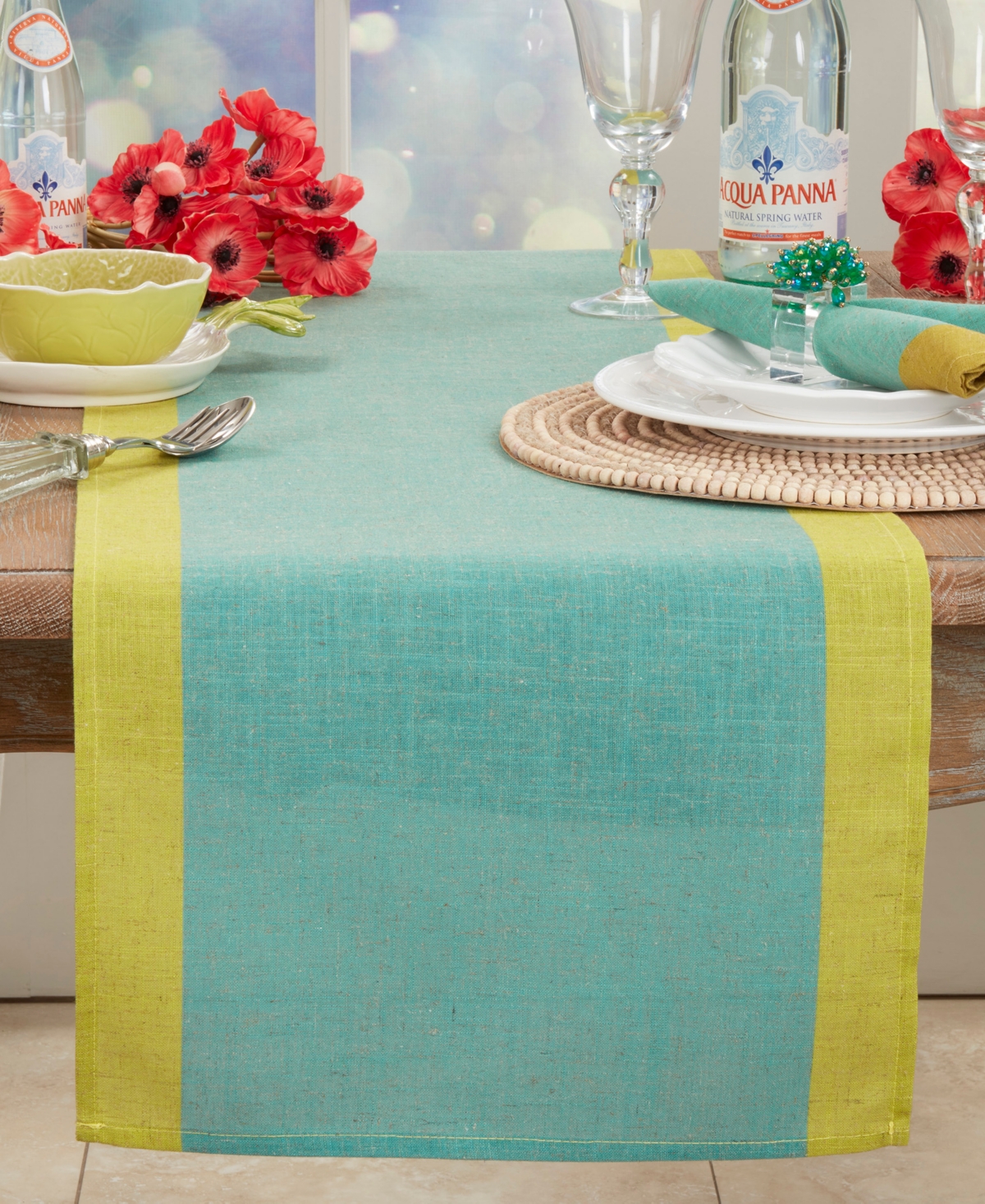 Saro Lifestyle Multicolored Band Table Runner, 16"x72" In Blue