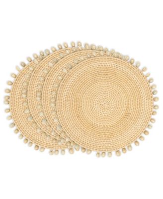 Seaside Splendor Shell Rattan Placemat Set of 4,15"x15"