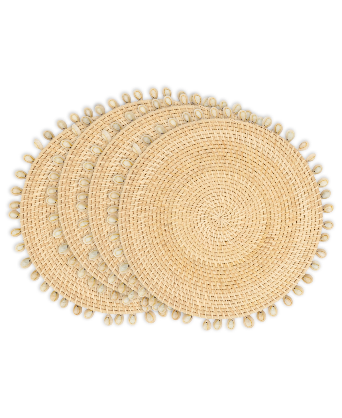 Saro Lifestyle Seaside Splendor Shell Rattan Placemat Set Of 4,15"x15" In Natural