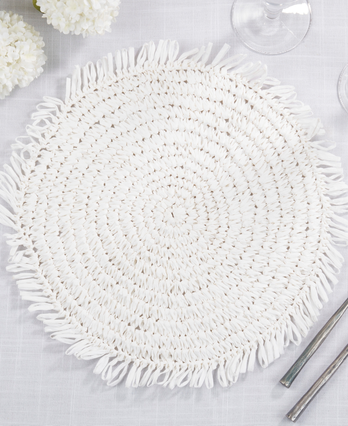Saro Lifestyle Rustic Raffia Fringe Placemat Set Of 4, 14"x14" In Black