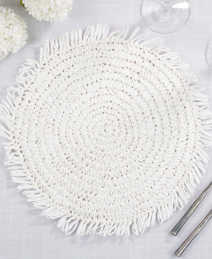 Saro Lifestyle Rustic Raffia Fringe Placemat Set of 4, 14