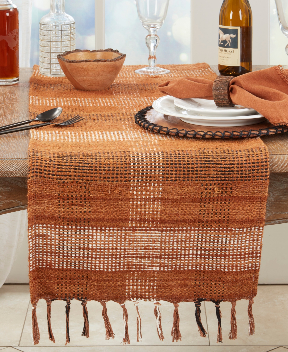 Saro Lifestyle Rustic Plaid Table Runner, 16"x72" In Rust