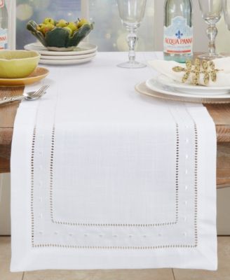 Classic Hemstitch with Embroidered Border Table Runner, 16"x54"