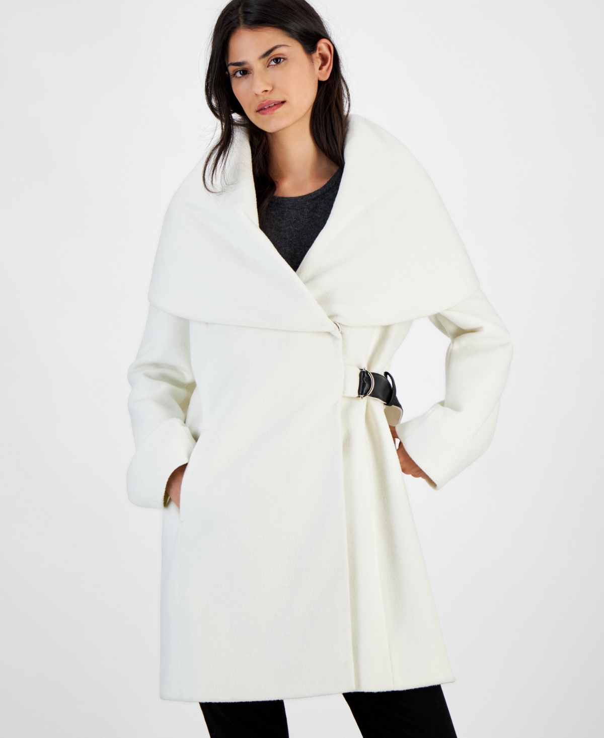 Women's Belted Hooded Shawl Wrap Coat - Chocolate