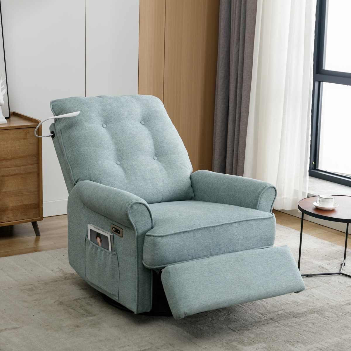 Streamdale Furniture Swivel Recliner with Usb Port & Lamp, Lotus- Green