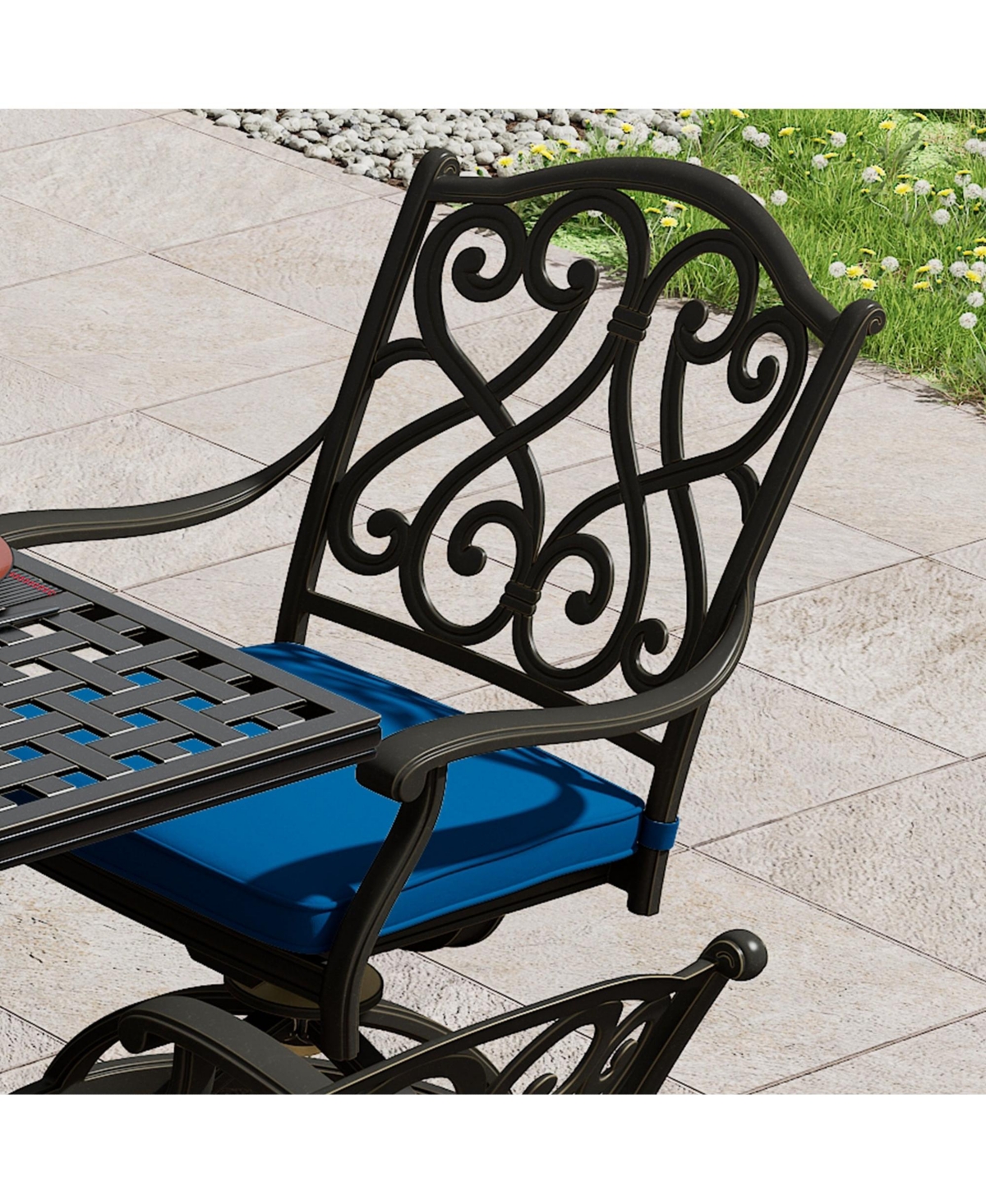 Mondawe Cast Aluminum Outdoor Dining 360° Swivel Chair Armchair with Cushion (Set of 2)
