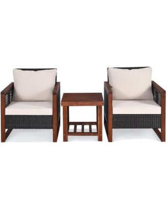 Gymax 3PCS Rattan Wicker Patio Conversation Set Outdoor Furniture Set w ...