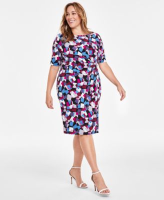 Kasper - Plus Size Printed Gathered Sheath Dress