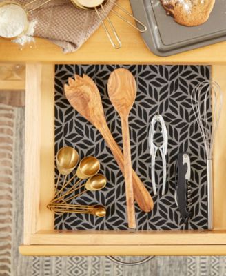 Fridge Liner Collection Non-Adhesive, Cut to Fit, 12x24", Gray Abstract Leaf, 6 Piece