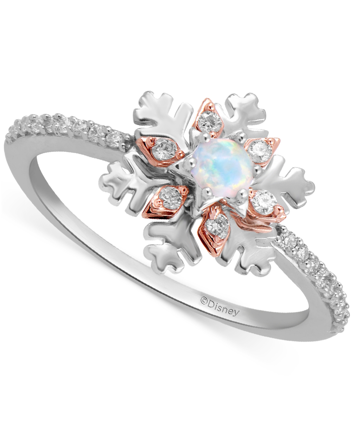 Opal (1/10 ct. t.w.) & Diamond (1/6 ct. t.w.) Elsa Snowflake Ring in Sterling Silver & 10k Rose Gold - Sterling Silver  Rose Gold