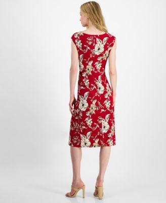 Petite Printed Drape-Neck Midi Dress