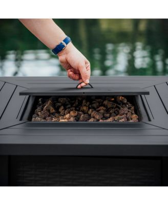 28" Wicker Rattan Fire Pit Table - Grey