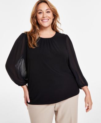 Kasper - Plus Size Shirred-Neck Blouse