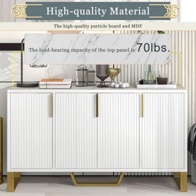 Modern Kitchen Cabinet Sideboard with Doors, Metal Accents, Adjustable Shelves