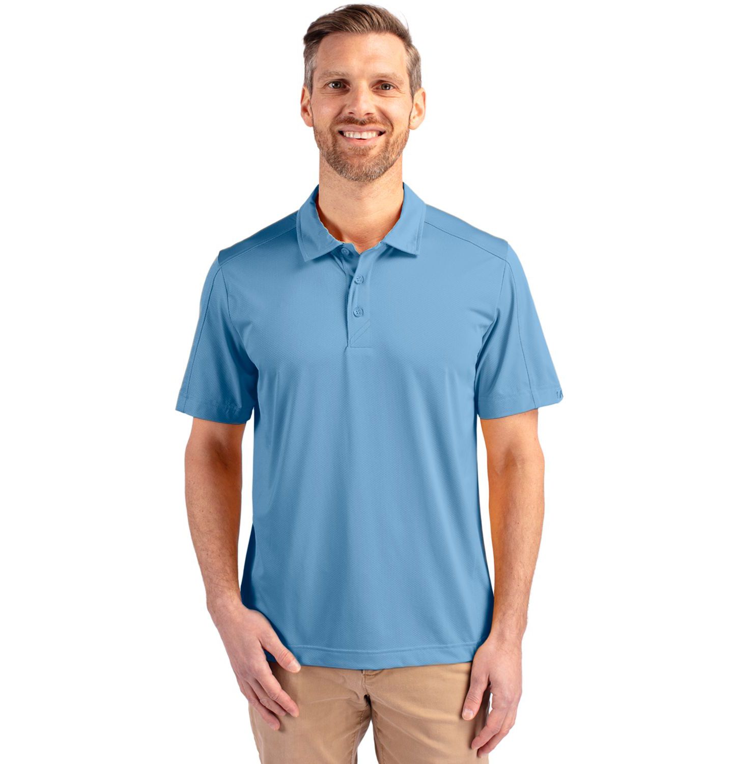 Мужское поло Cutter & Buck Prospect Textured Stretch Short Sleeve Polo Shirt, цвет: Atlas — фото 1