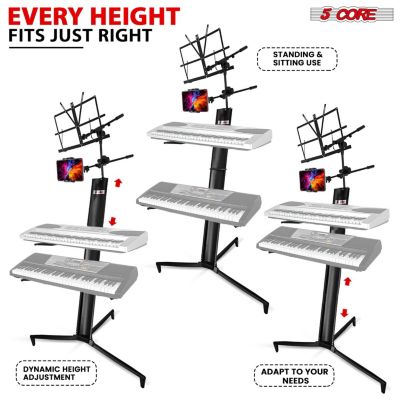 2 Tier Column Keyboard Stand Riser Piano Holder Heavy Duty Aluminium Built Attached Adjustable Music & Mic Stands Height 51.2 Inch for 61 76 88 Keys Foldable Easy to Carry in Bag