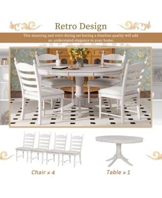 5-Piece Retro Extendable Dining Table Set