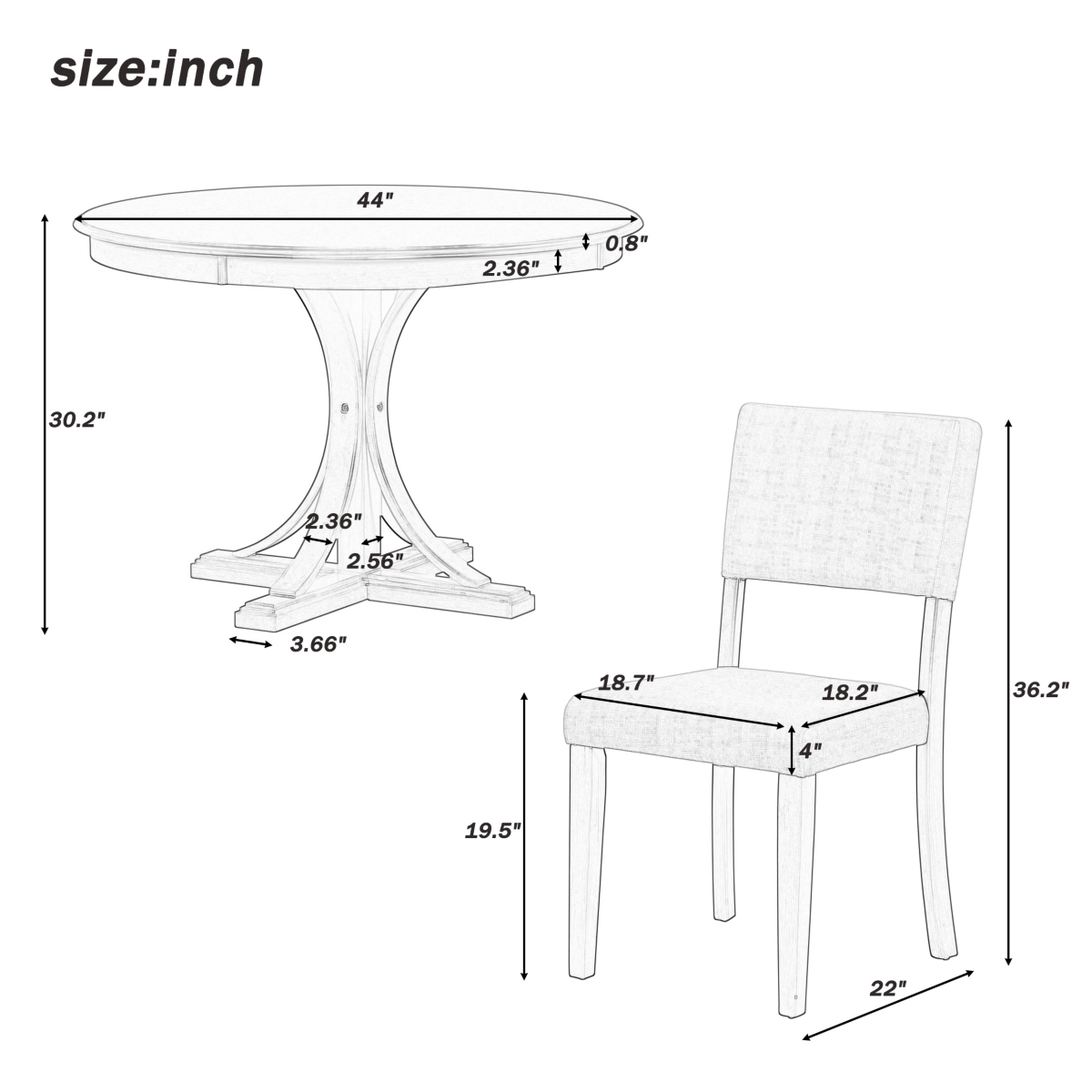 Streamdale Furniture 5-Piece Retro Round Dining Table Set With Curved Trestle Style Table Legs And 4