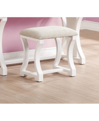 Simplie Fun White MDF Vanity Set with Foldable Mirror & Stool