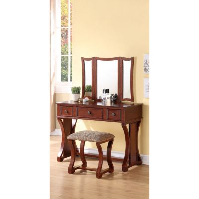 Streamdale Cherry MDF Vanity Set with Mirror, Stool & Drawers