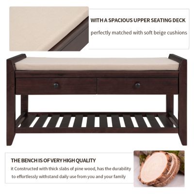  Multipurpose Entryway Bench with Seat and Drawers (Espresso)