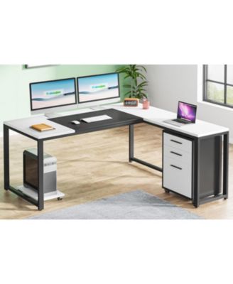62.99" L-Shaped Computer Desk with Mobile File Cabinet, Large Executive Office Desk with 3-Drawer Vertical Filing Cabinet, Business Furniture Sets for Home Office