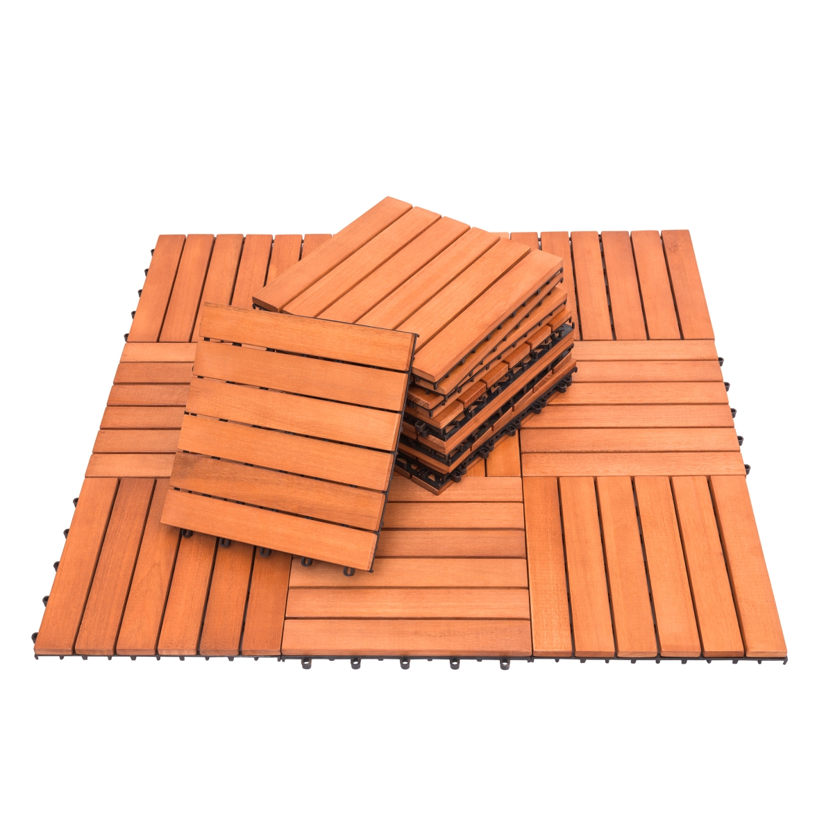Outdoor Patio 6-Slat Eucalyptus Interlocking Deck Tile (Set Of 10 Tiles) - Brown