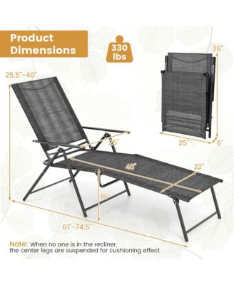 2 Piece Patio Folding Chaise Lounge Chairs with 6-Level Backrest Reclining Chairs