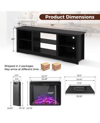 70" TV Stand with 26" Electric Fireplace Insert Remote Control for 75" TV