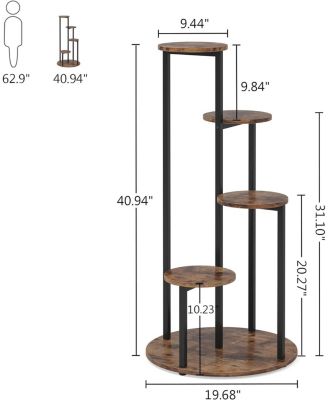 Corner Plant Stand Indoor, 4-Tier Tall Plant Shelf Holders for Multiple Potted Plants, Wood Flower Pot Stands with Metal Frame for Balcony Garden Patio