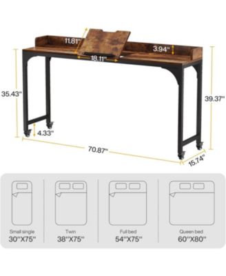 Overbed Table with Wheels, Queen Size Over Bed Desk with Adjustable Tilt Stand, Mobile Laptop Cart Computer Desk for Home and Hospital (Height Can't Adjustable)