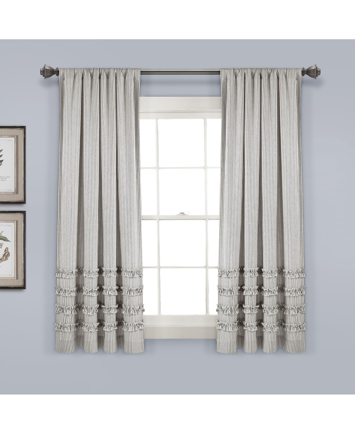 Vintage Stripe Yarn Dyed Cotton Window Curtain Panels - Gray
