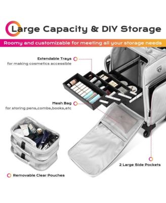 Soft Sided Rolling Makeup Train Case Cosmetic Organizer Travel Trolley