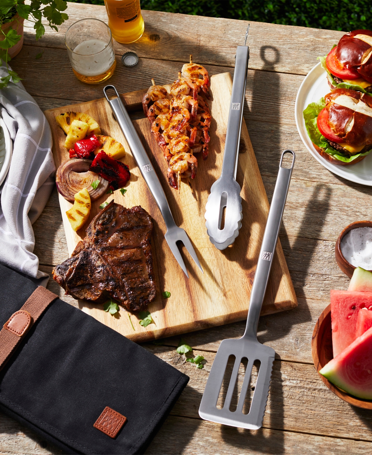 Zwilling Bbq 4pc Stainless Steel Grill Tool Set In Stainless Steel And Black