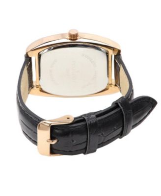 Men’s Vintage 49mm x 38mm Rose Gold Tonneau Shaped Watch with Black Leather Band