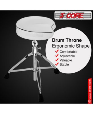 Drum Throne Padded Guitar Stool Swivel Height Adjustable Ergonomic Music Chair For Adults And Kids w Anti Slip Rubber Feet - DS CH WH SDL HD