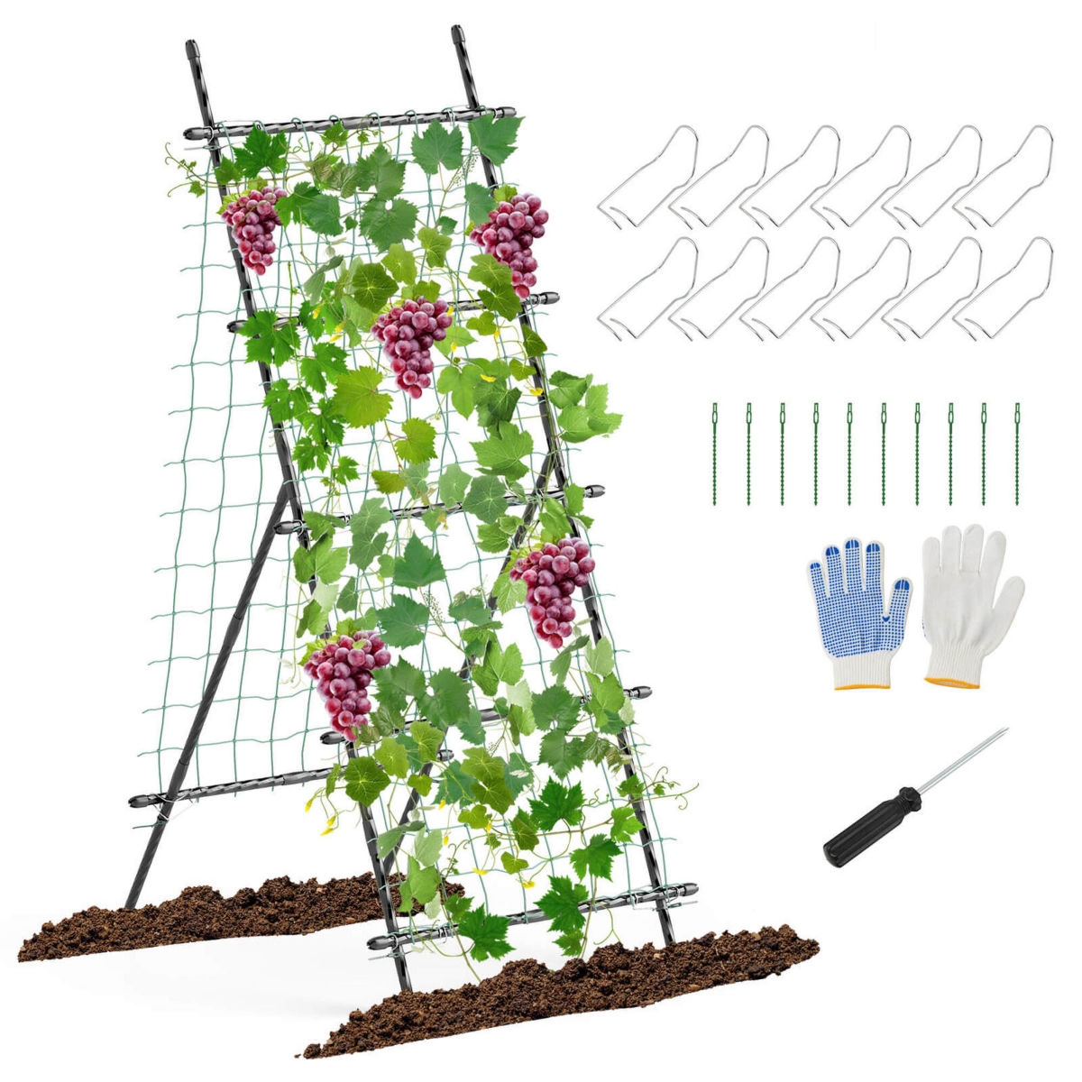 74" Garden Cucumber Trellis for Plant Climbing with Pe-Coated Frame, Trellis Net - Black