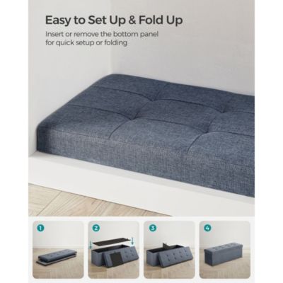 Folding Storage Ottoman Bench with Divider and Lid for Bedroom or Living Room