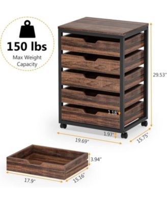 5 Drawer Chest, Wood Storage Dresser Cabinet with Wheels, Industrial Storage Drawer Organizer Cart for Office Bedroom Entryway