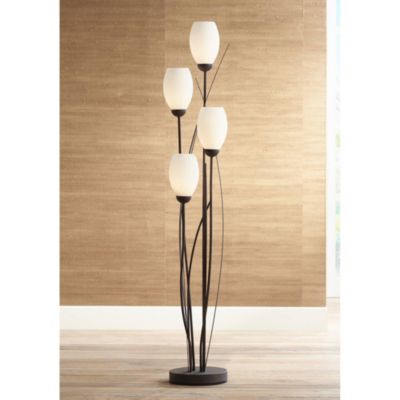 Modern Floor Lamp 4-Light Tree 73" Tall Ginger Black Tulip White Cased Glass Shades for Living Room Bedroom Uplight