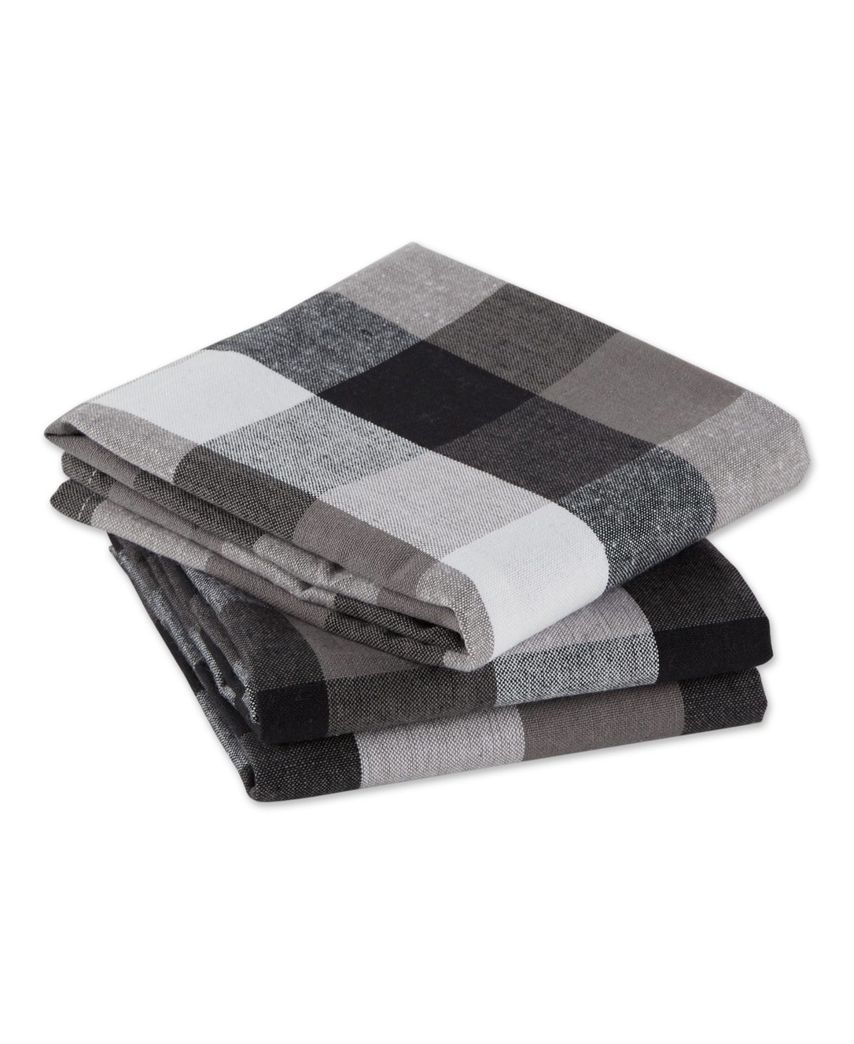 Design Imports Tri-color Check Collection Kitchen, Dishtowel Set, French Blue, 3 Piece In Black