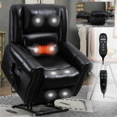  Black Leather Power Lift Recliner with Heat Massage