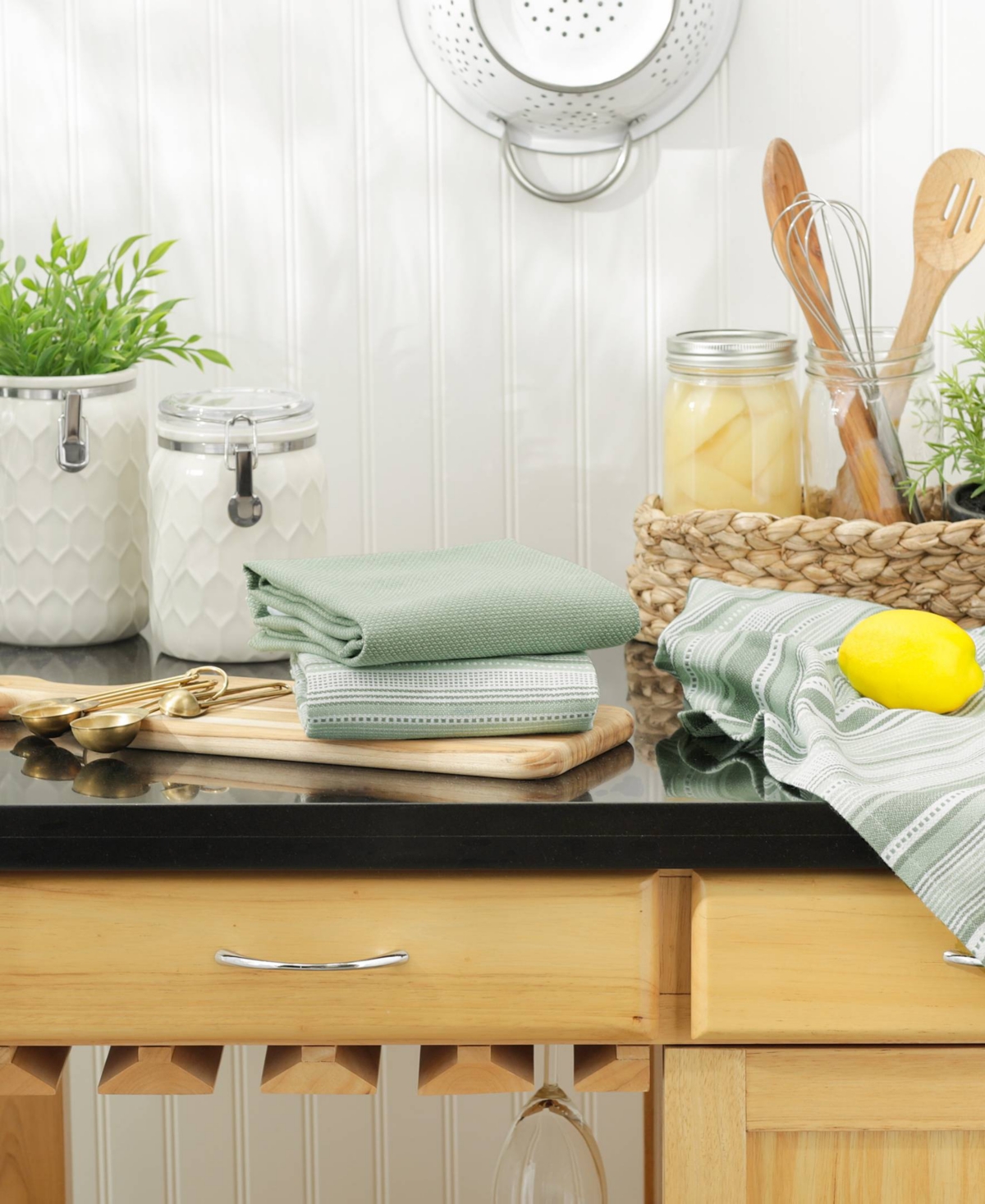 Design Imports Everyday Dishtowel Collection Urban Stripe, 20x30", Artichoke Green, 3 Piece In Artichoke Green