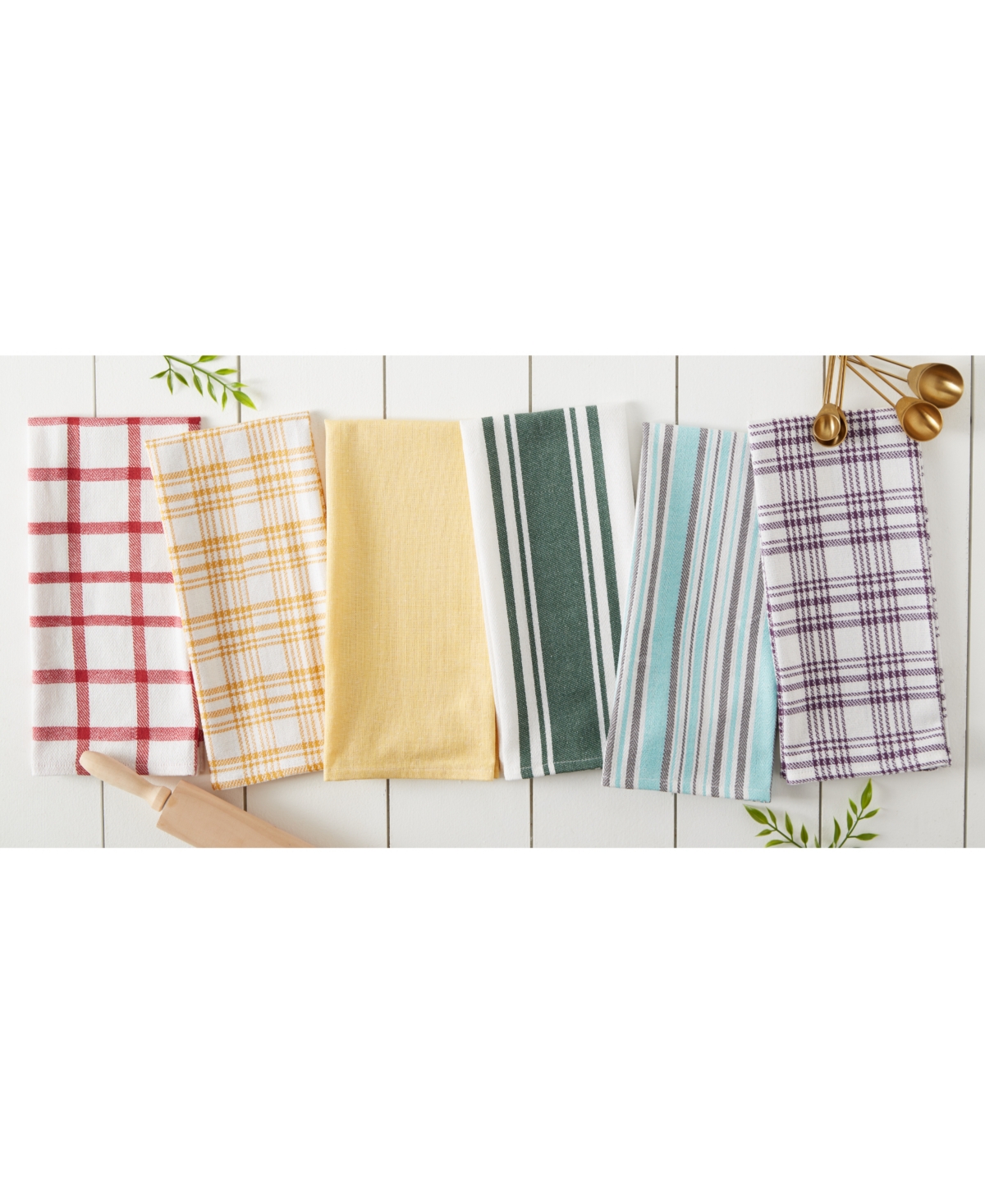 Design Imports Assorted Woven, Kitchen Dishtowel Set, 18x28", Aqua, 5 Piece In Aqua