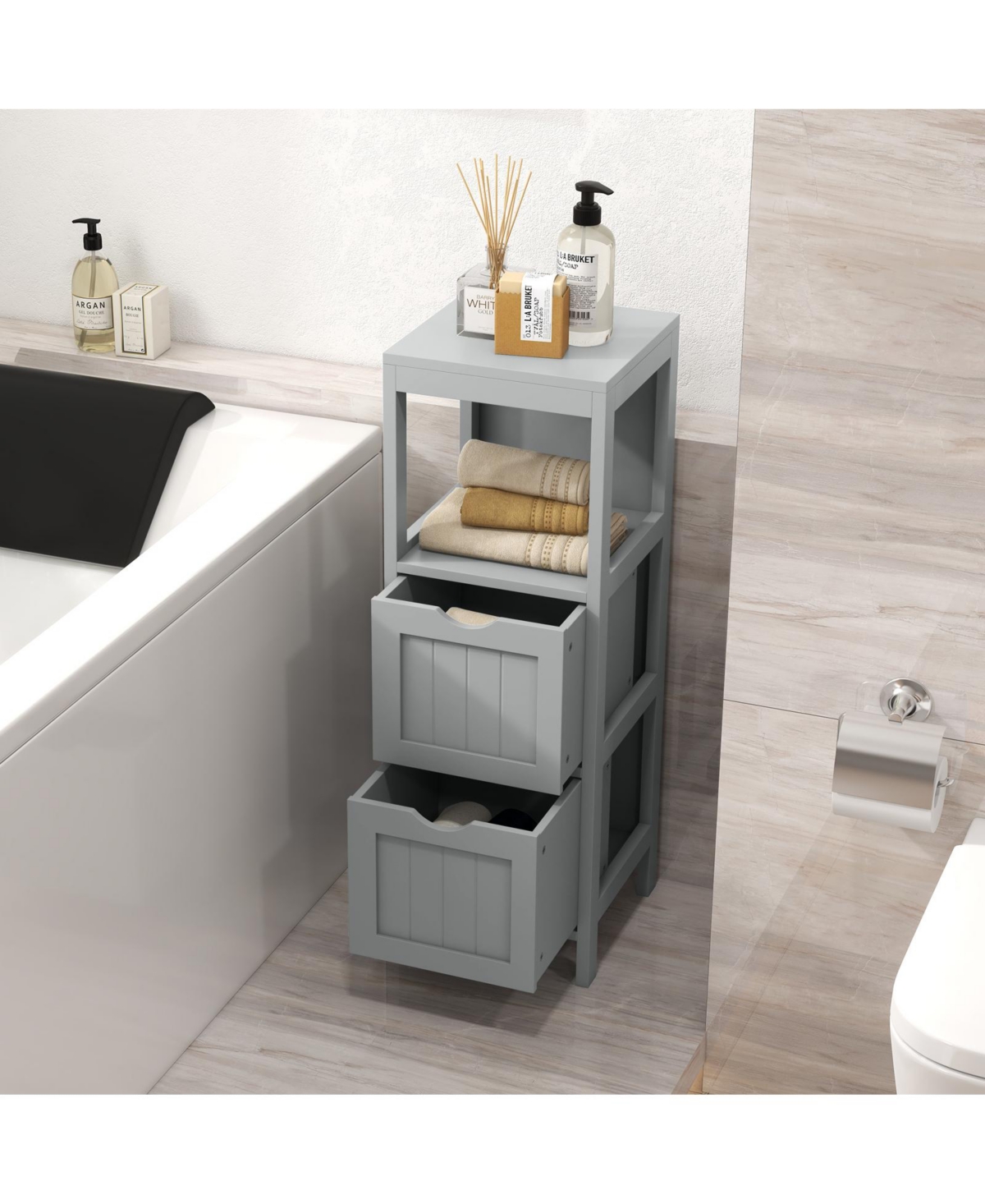 Slickblue Freestanding Storage Cabinet with 2 Removable Drawers for Bathroom
