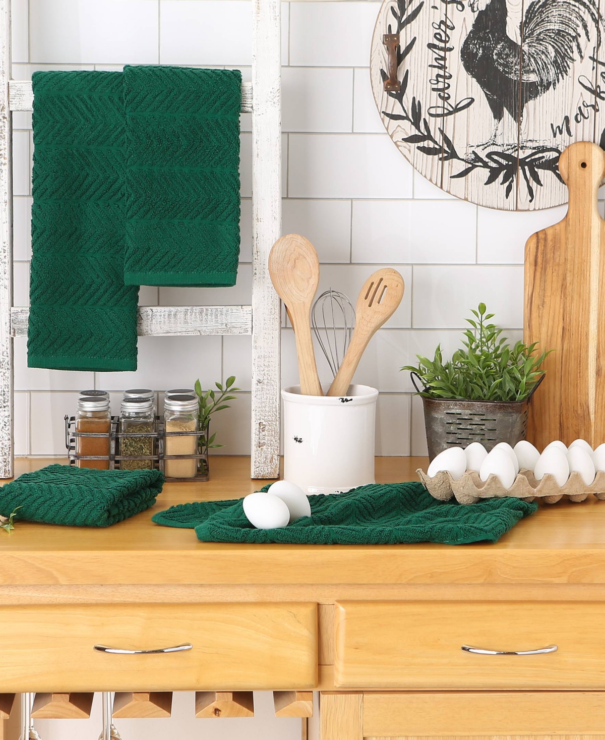Design Imports Luxury Bar Mop Collection Chevron Dishtowel Set, 16x19", Dark Green, 4 Piece In Dark Green