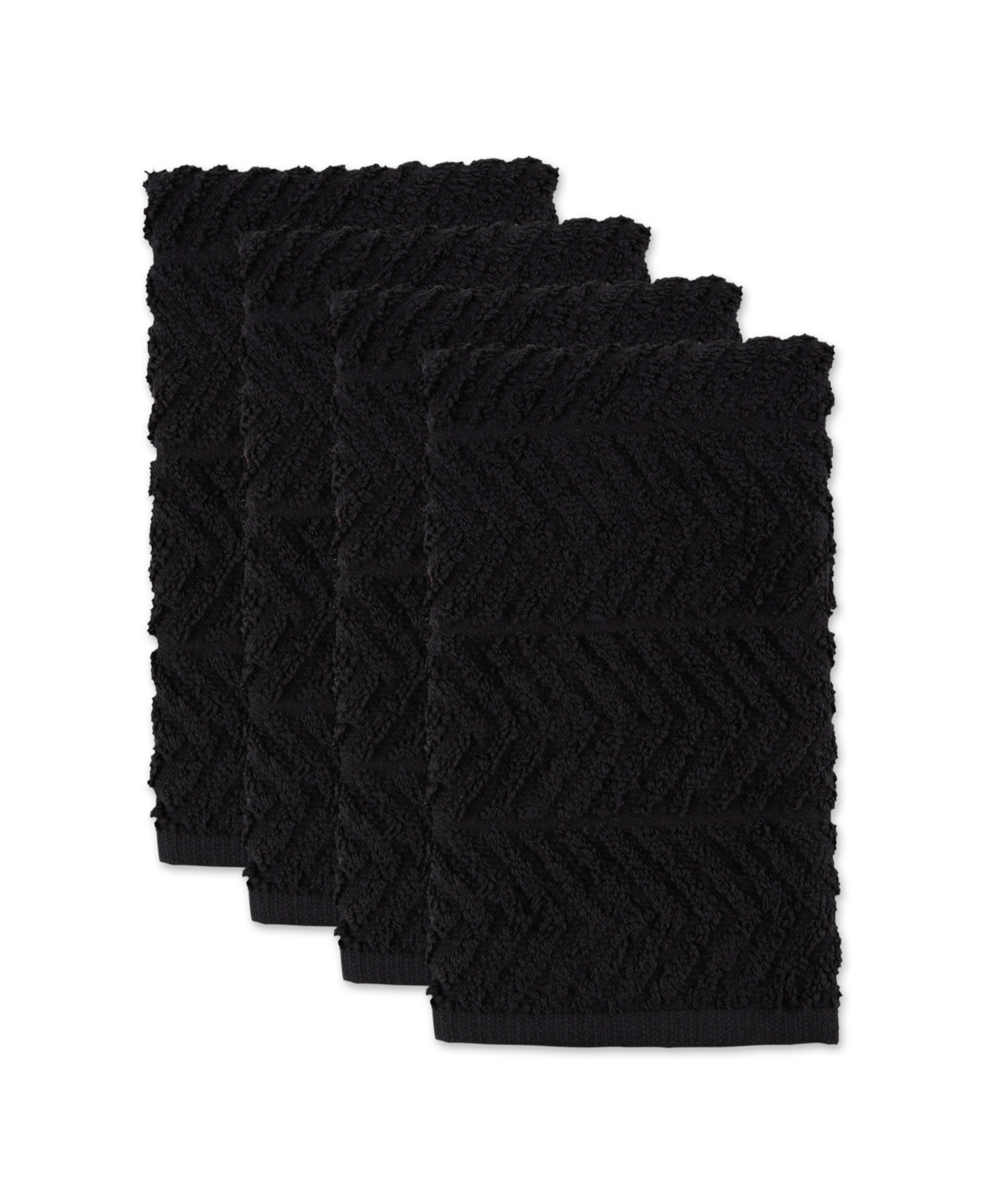 Design Imports Luxury Bar Mop Collection Chevron Dishtowel Set, 16x19", Black, 4 Piece In Black