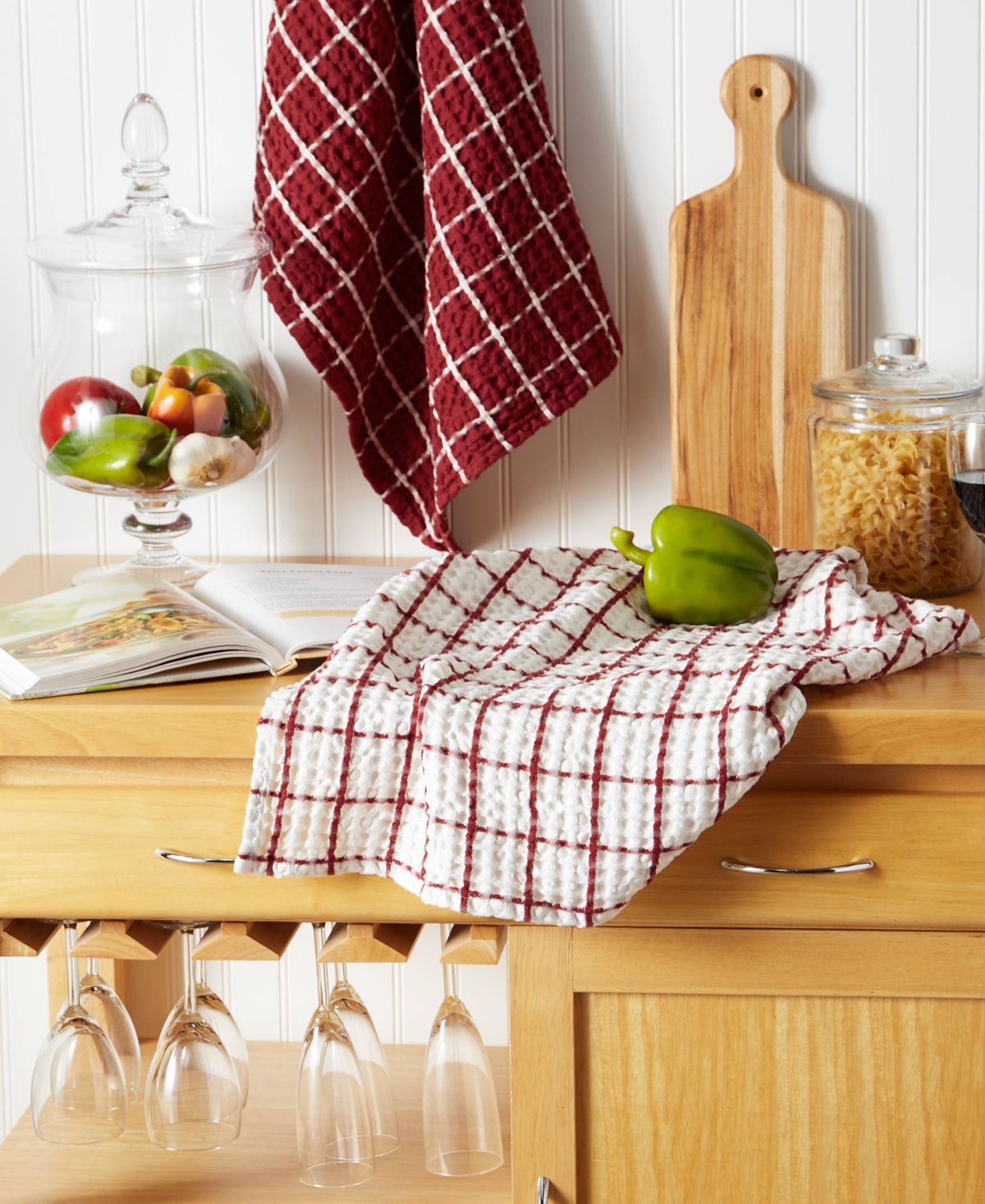 Design Imports Washed Waffle Collection Oversized Preshrunk Ultra Absorbent, Dishtowel Set, 20x30", Barn Red, 2 Pie In Barn Red