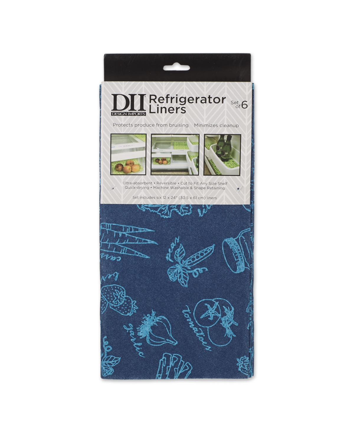 Design Imports Fridge Liner Collection Non-adhesive, Cut To Fit, 12x24", Nautical Blue Market, 6 Piece In Nautical Blue Market